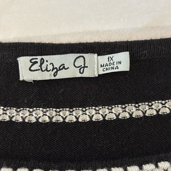 Eliza J Knit Sweater Dress 1XL Midi Black White A Line Long Sleeve Pop Over - Picture 3 of 7